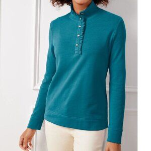 NEW Talbots Plus‎ 2X Teal Pullover Top With Ruffle Detail Long Sleeve Shirt